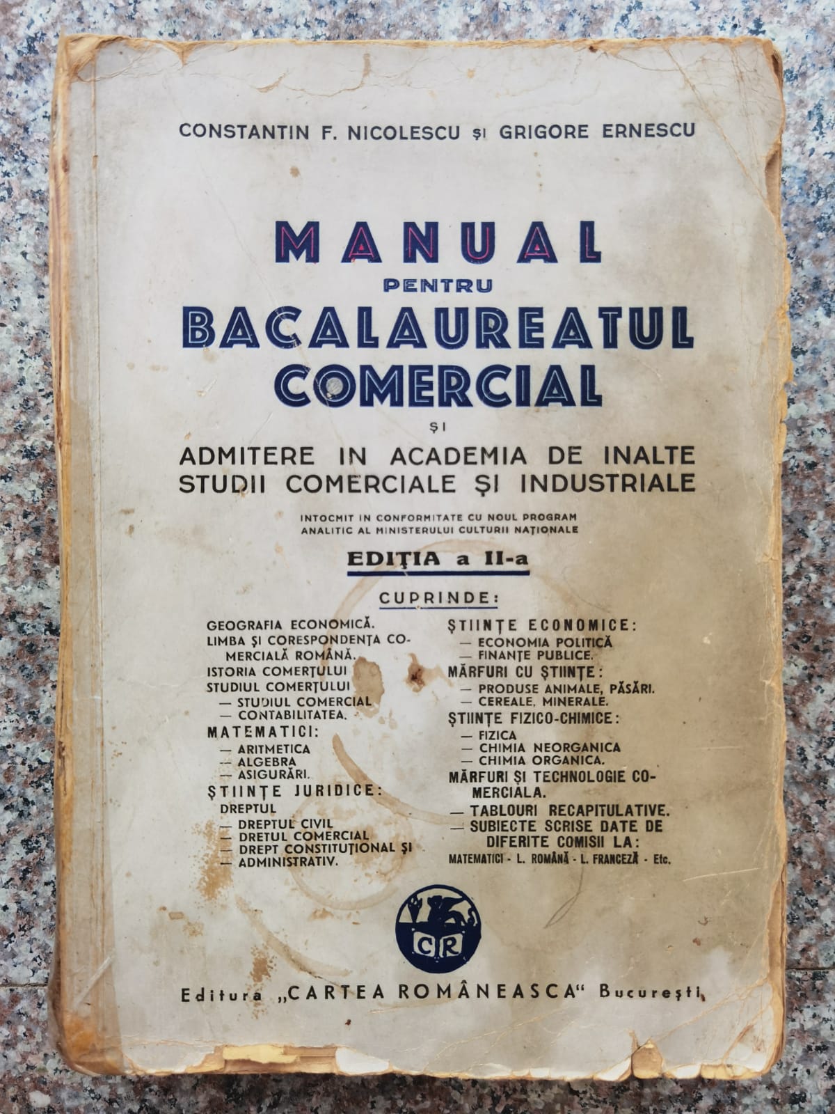 manual pentru bacalaureatul comercial si admitere in academia de inalte studii comerciale            constantin f. nicolescu, grigore ernescu                                                            