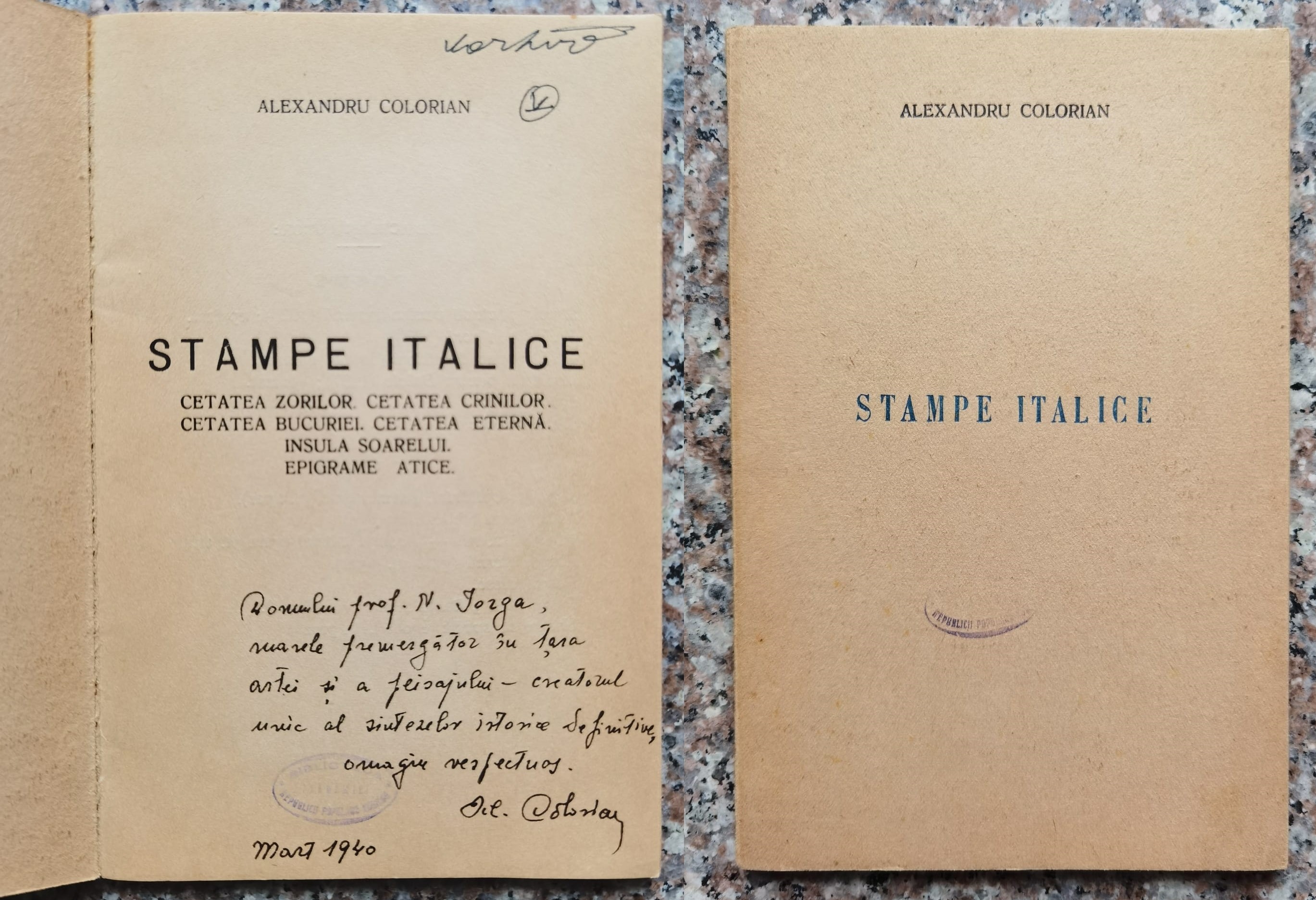 STAMPE ITALICE (CU DEDICATIE PENTRU NICOLAE IORGA)                                        ...
