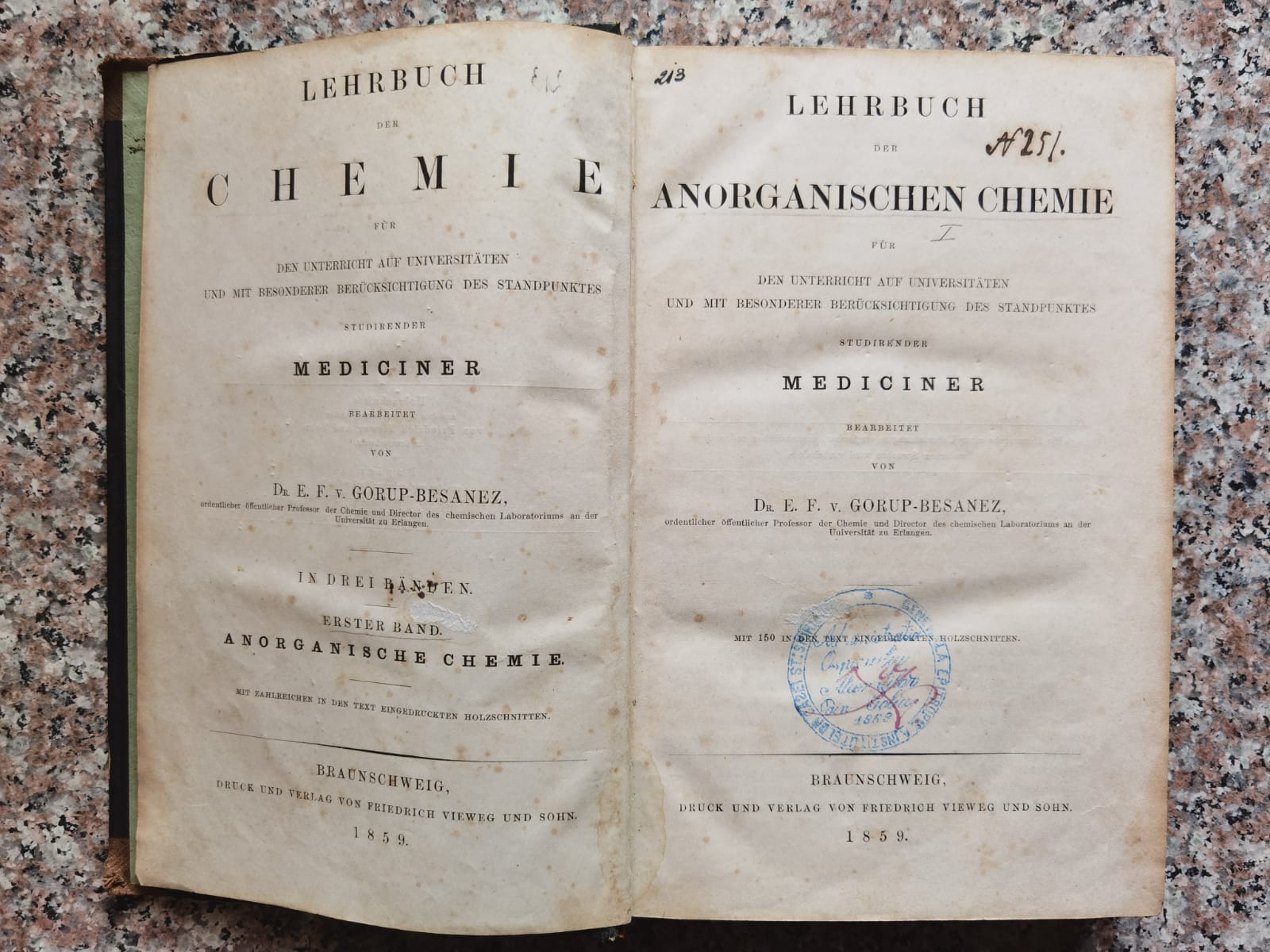 lehrbuch der anorganischen chemie fur den unterricht auf universitaten                               dr. e. f. v. gorup-besanez                                                                          