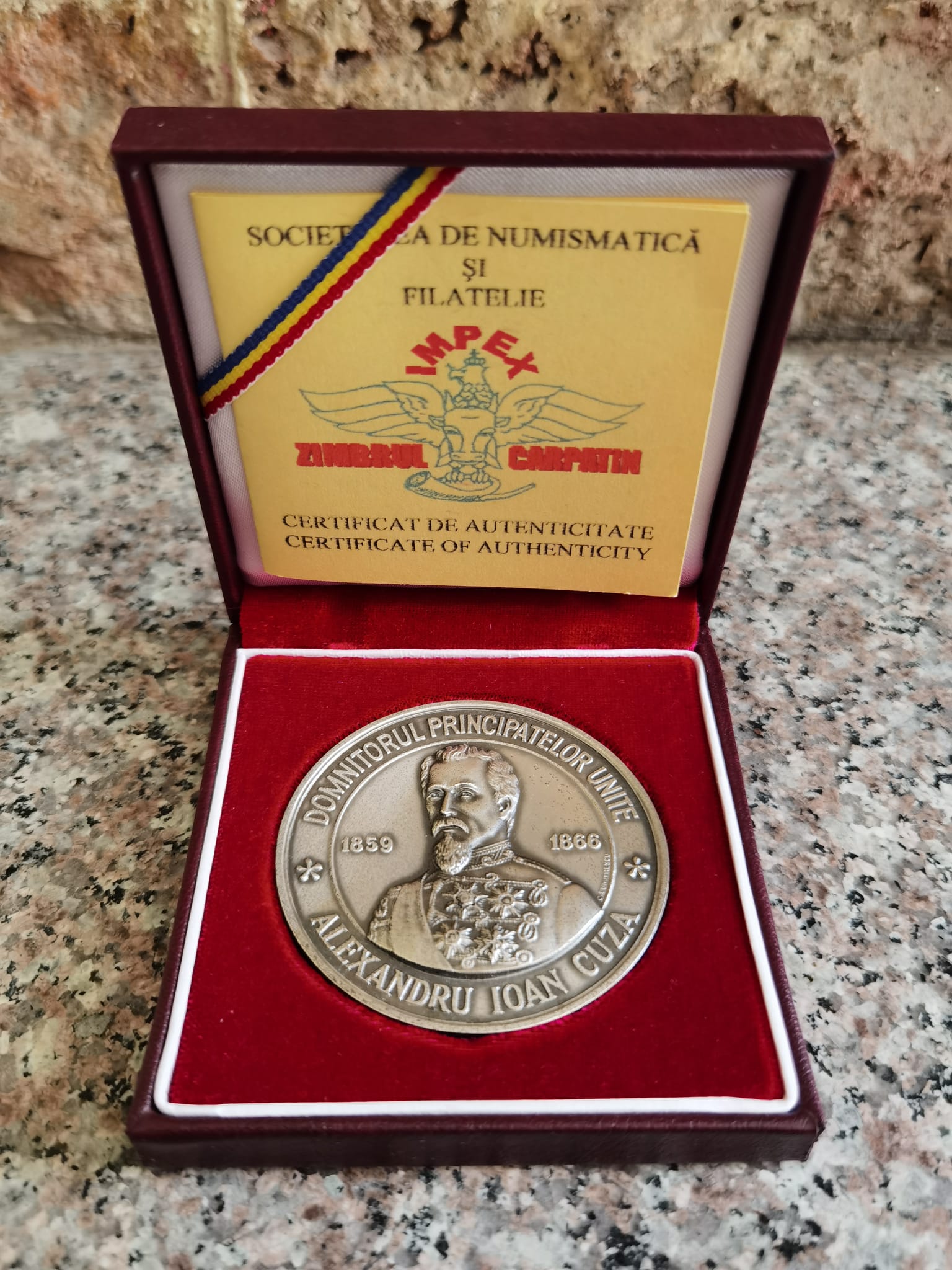 medalie al. i. cuza argint puritate 800/1000 102g proof tiraj 50 cu certificat                       -                                                                                                   