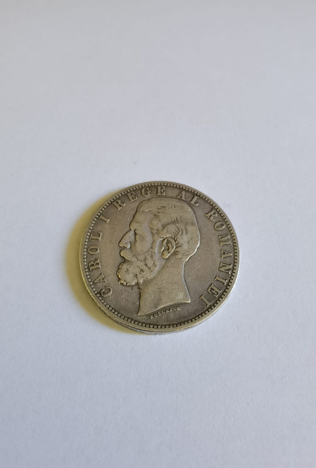 moneda argint carol i, 5 lei 1883(kullrich sub gat, 6 stele)                                         -                                                                                                   
